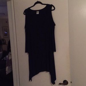 2 pc Navy cold shoulder slinky pants set